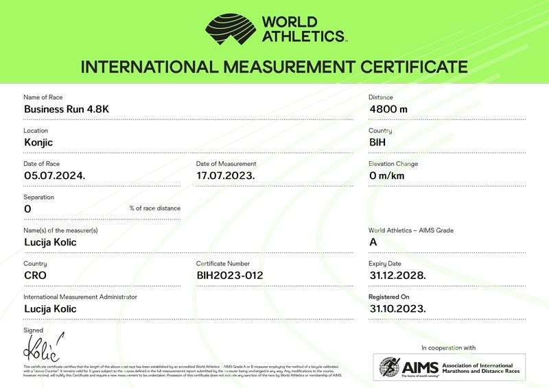 International measurement certificate